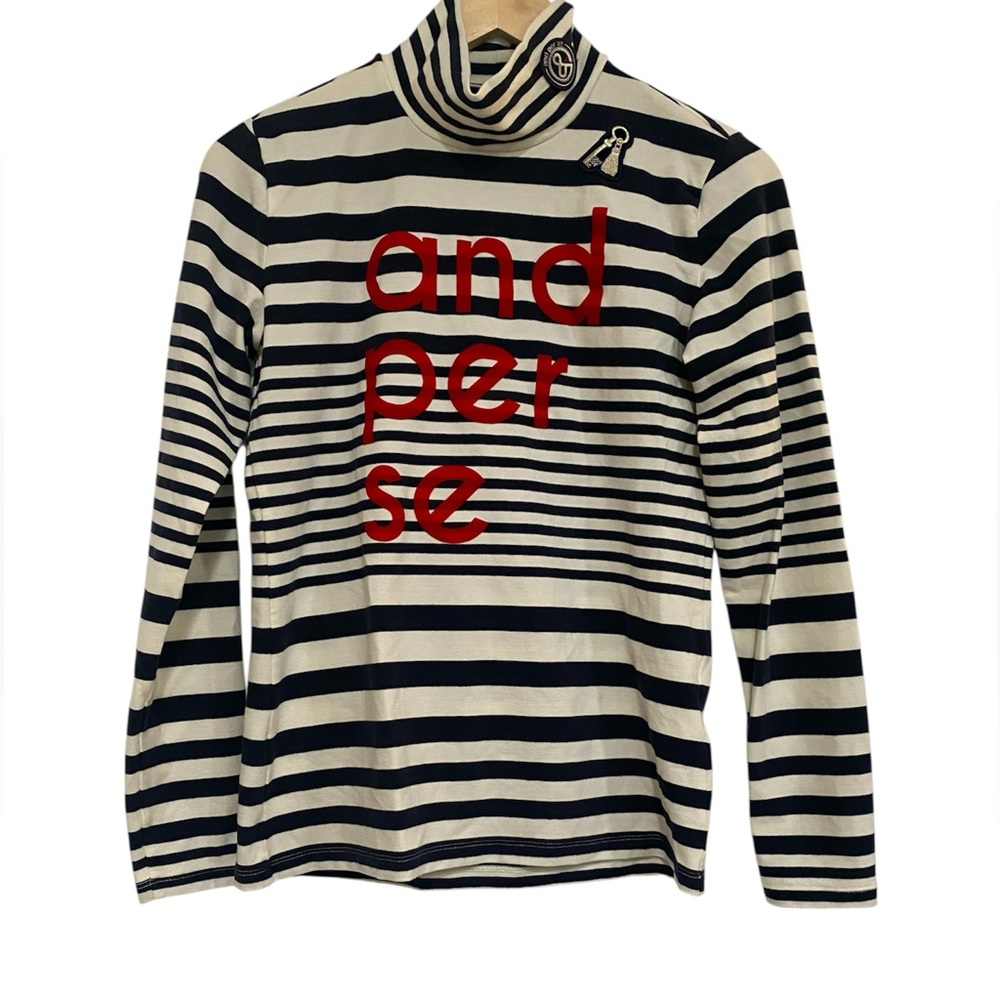 And Per Se striped high-neck long-sleeve T-shirt in white and navy